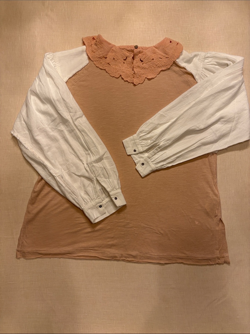 Free People Blush Knit Top with Ivory Trim
